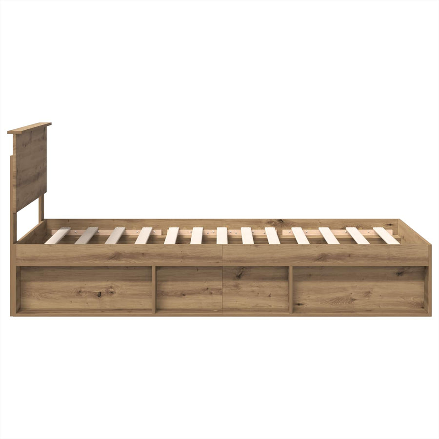 Bedframe Ambachtelijk Eiken Bewerkt Hout Artisanaal Eikenkleurig 75 x 190 cm