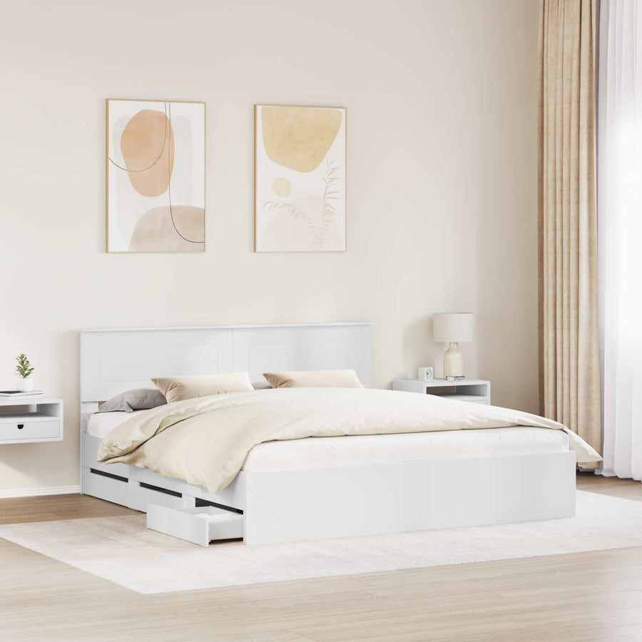 Bedframe met lade met opslag Wit 200 x 200 cm Ingenieurshout