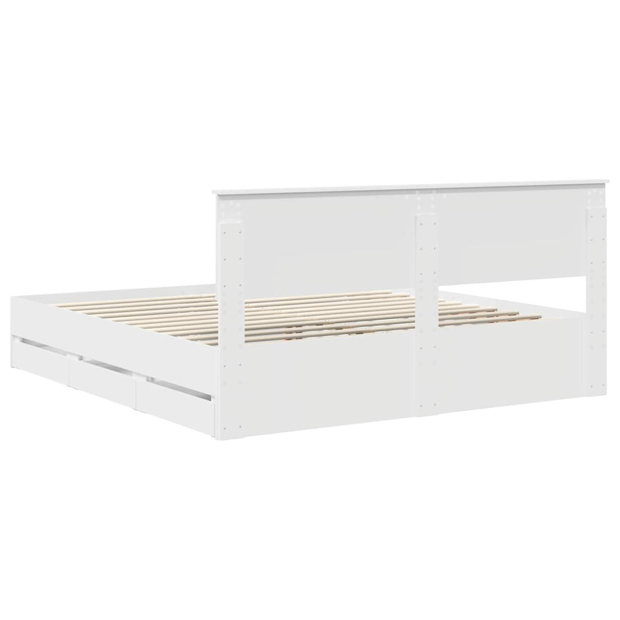 Bedframe met lade met opslag Wit 200 x 200 cm Ingenieurshout