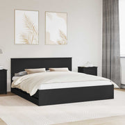 Bedframe 200x200 cm zwart ingenieurshout met 6 laden