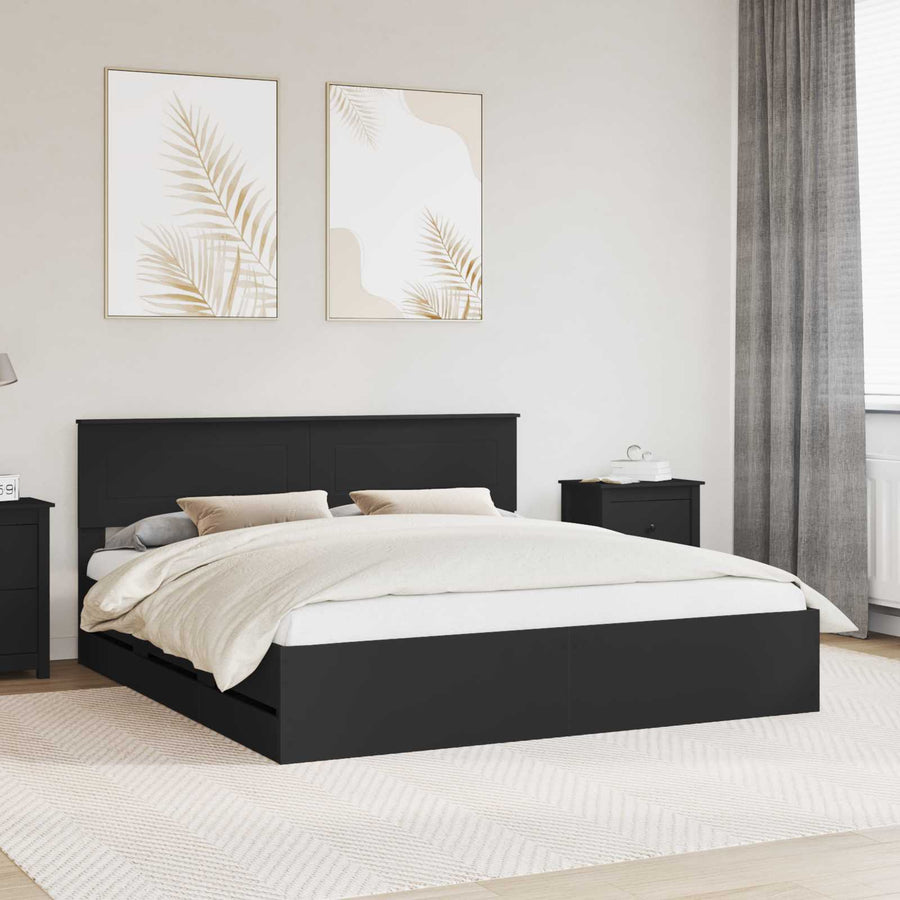 Bedframe met lade met opslag Zwart 200 x 200 cm Ingenieurshout