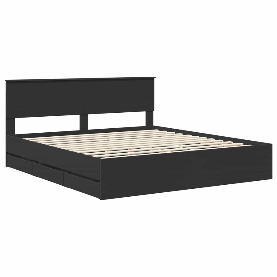 Bedframe met lade met opslag Zwart 200 x 200 cm Ingenieurshout