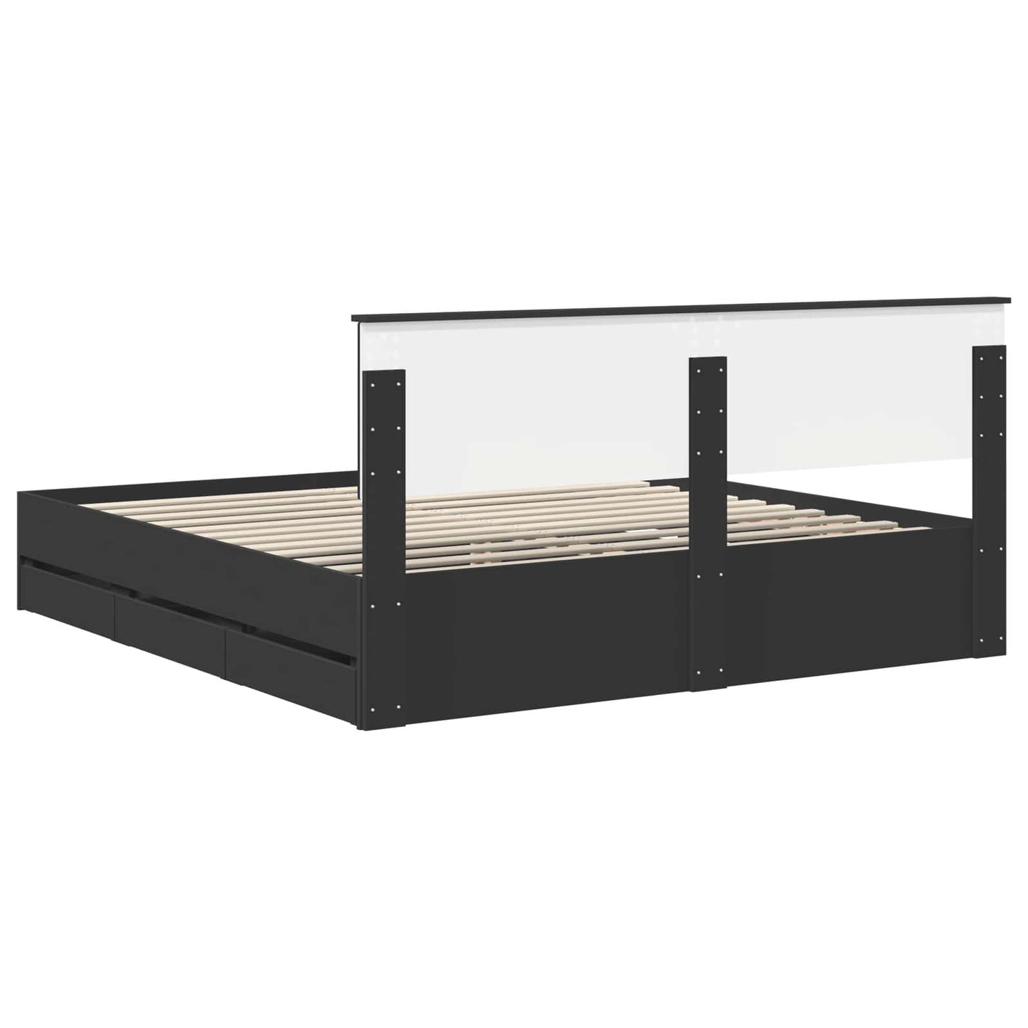 Bedframe met lade met opslag Zwart 200 x 200 cm Ingenieurshout