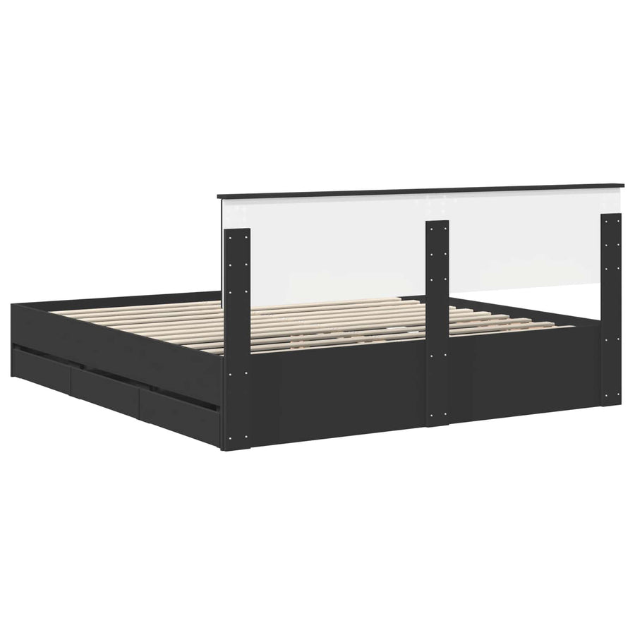 Bedframe met lade met opslag Zwart 200 x 200 cm Ingenieurshout