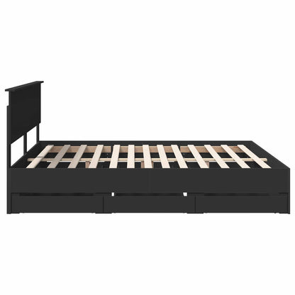Bedframe met lade met opslag Zwart 200 x 200 cm Ingenieurshout