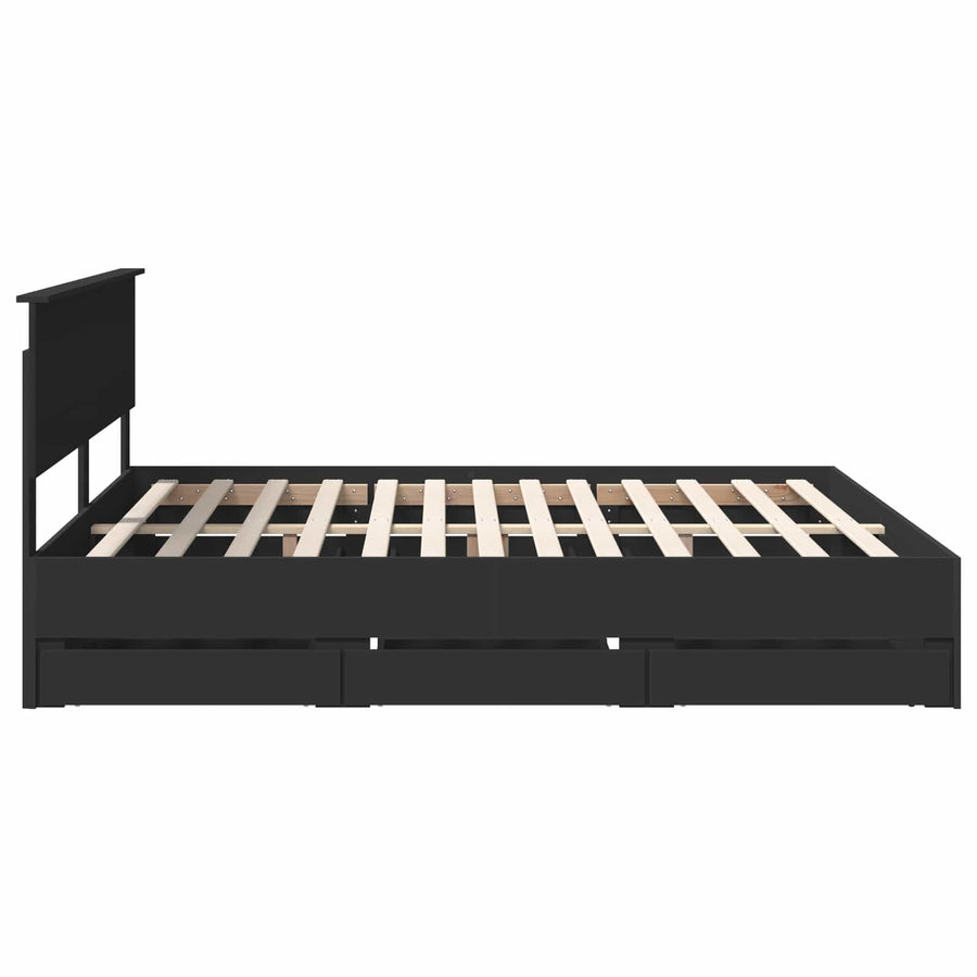 Bedframe met lade met opslag Zwart 200 x 200 cm Ingenieurshout
