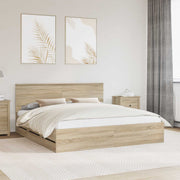 Bedframe 200x200 cm Sonoma eiken ingenieurshout met lade