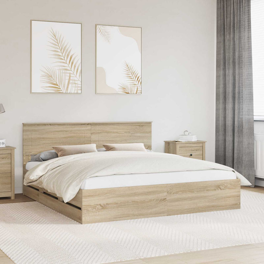 Bedframe met lade Sonoma Eiken 200 x 200 cm Ingenieurshout