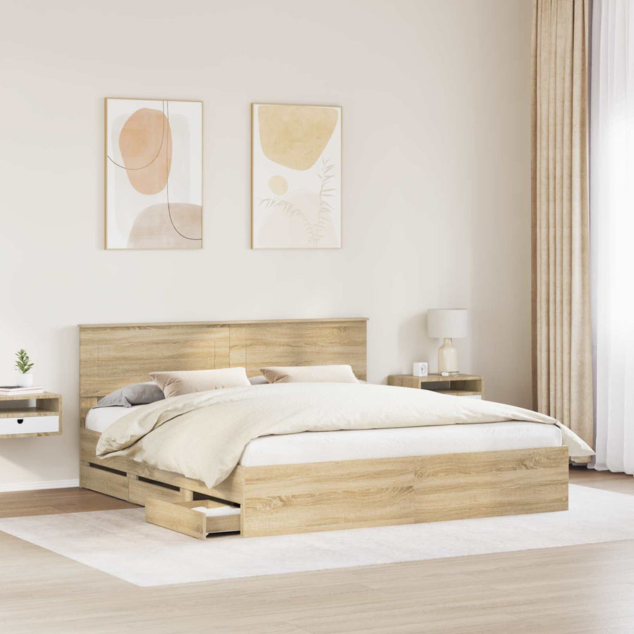 Bedframe met lade Sonoma Eiken 200 x 200 cm Ingenieurshout