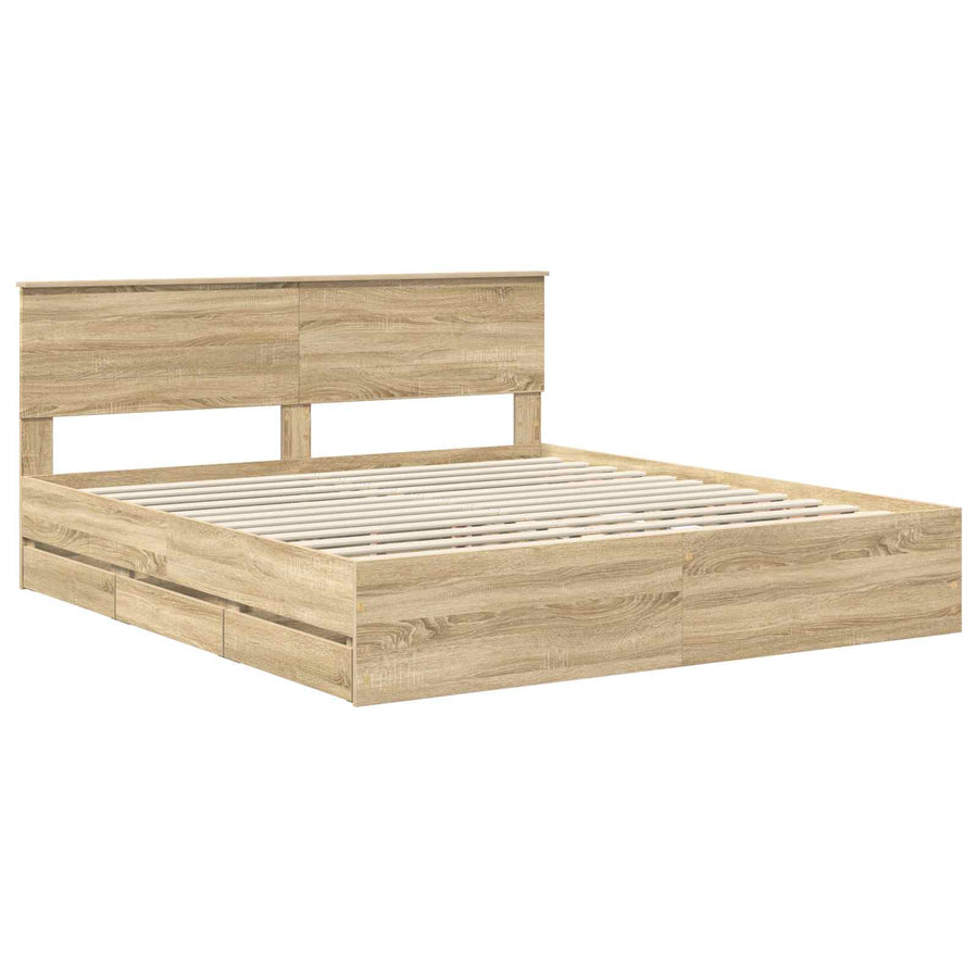Bedframe met lade Sonoma Eiken 200 x 200 cm Ingenieurshout