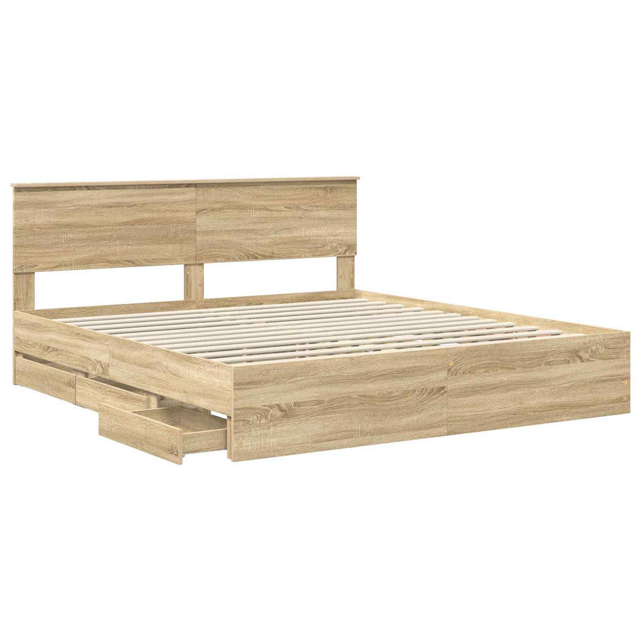 Bedframe met lade Sonoma Eiken 200 x 200 cm Ingenieurshout