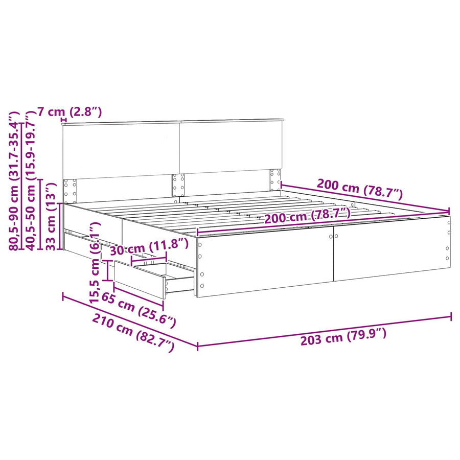 Bedframe met lade Sonoma Eiken 200 x 200 cm Ingenieurshout