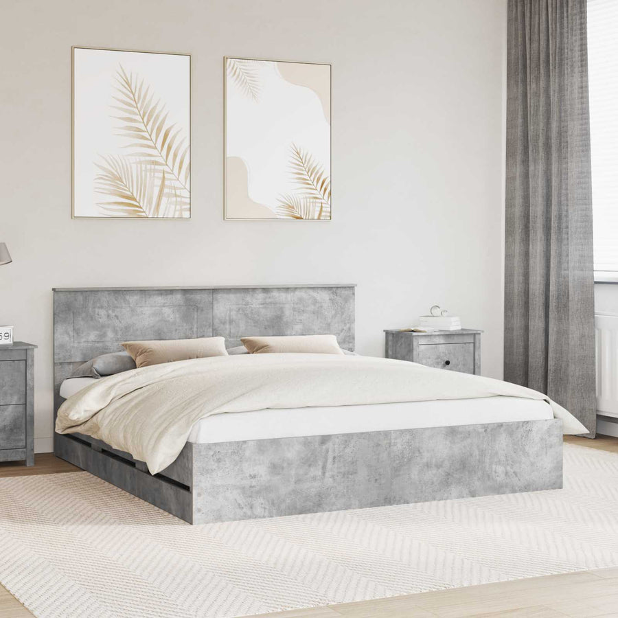 Bedframe met lade Beton Grijs 200 x 200 cm Ingenieurshout