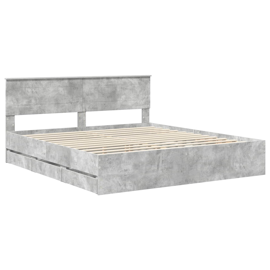 Bedframe met lade Beton Grijs 200 x 200 cm Ingenieurshout