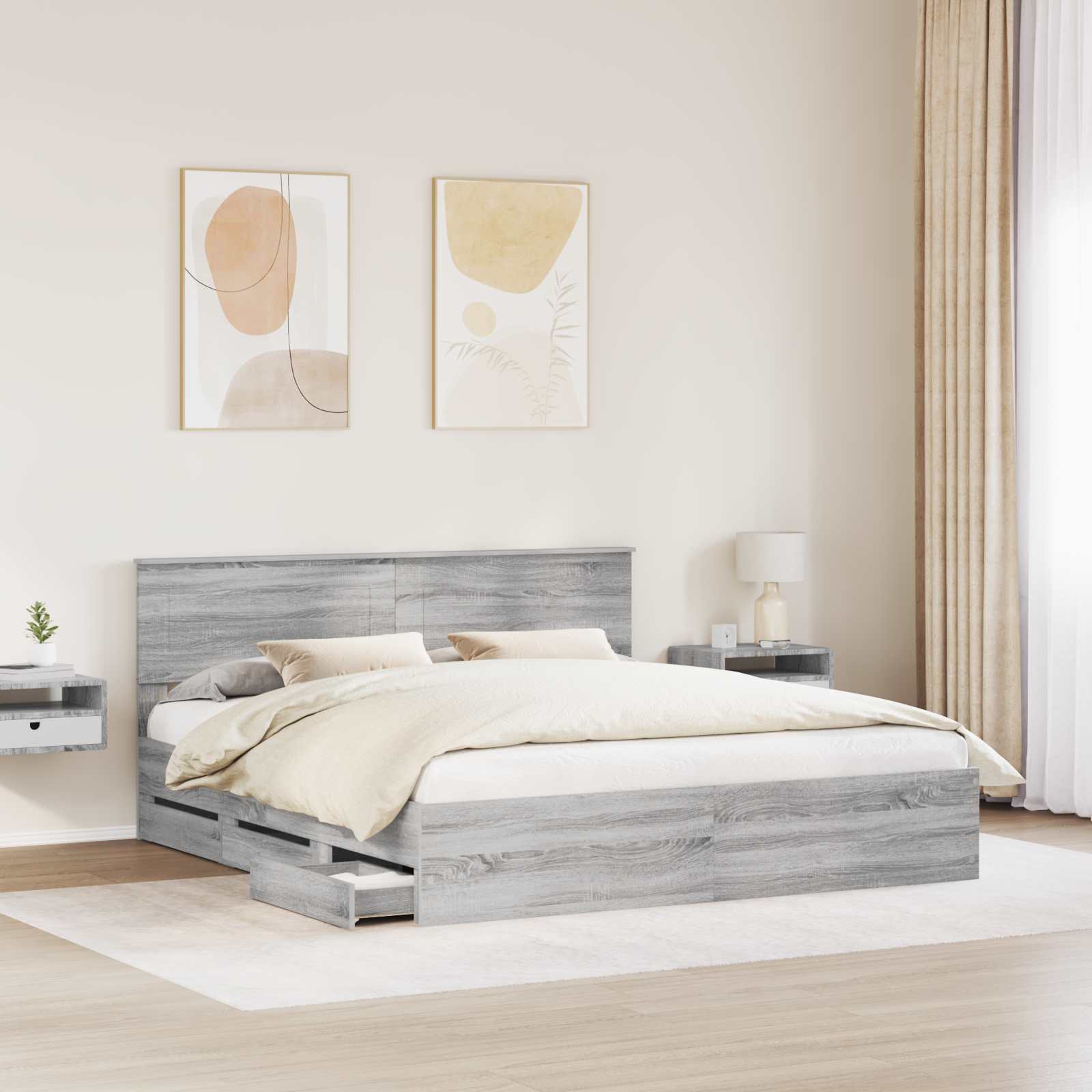 Bedframe met lade Grijs Sonoma 200 x 200 cm Ingenieurshout