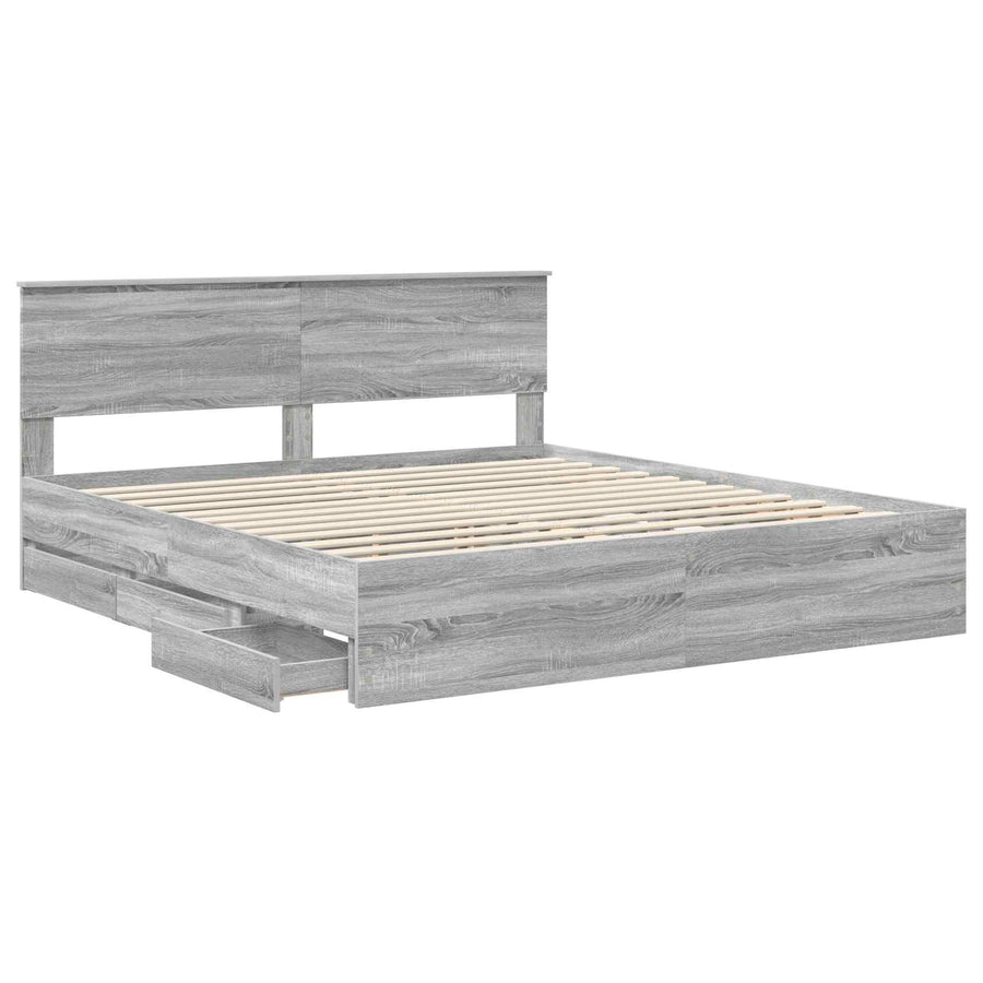 Bedframe met lade Grijs Sonoma 200 x 200 cm Ingenieurshout
