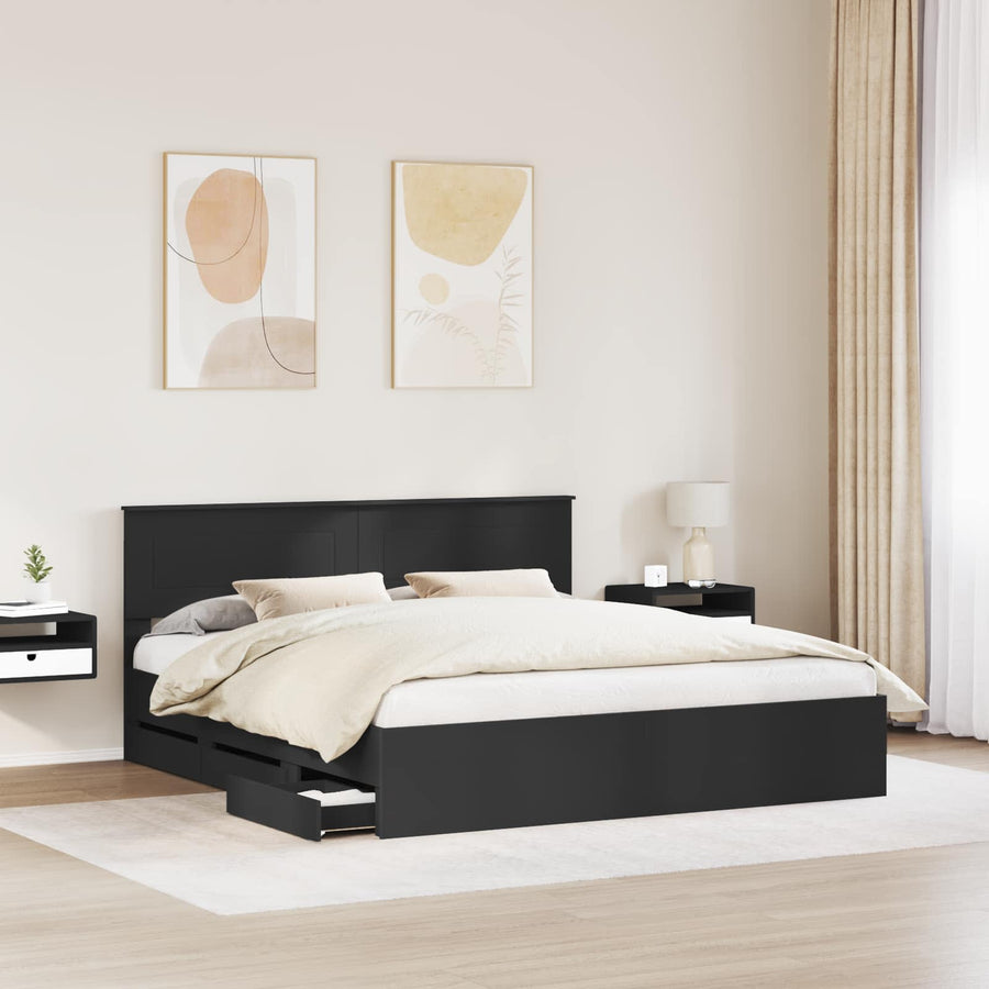 Bedframe met lade met opslag Zwart 180 x 200 cm Ingenieurshout