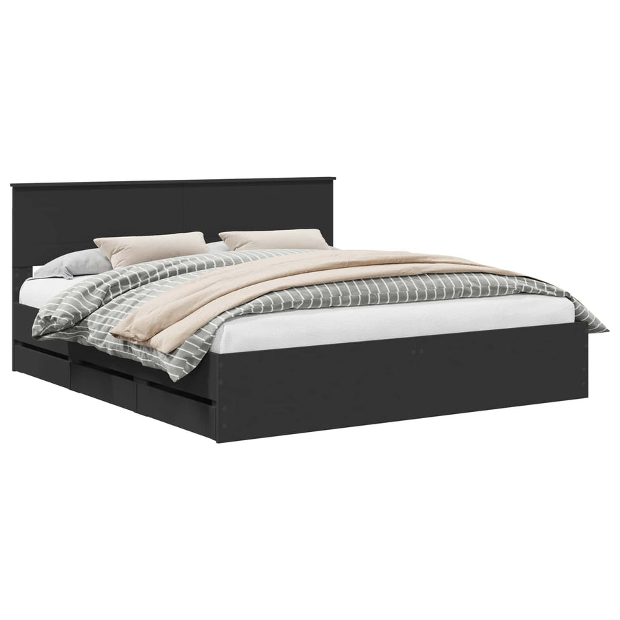 Bedframe met lade met opslag Zwart 180 x 200 cm Ingenieurshout
