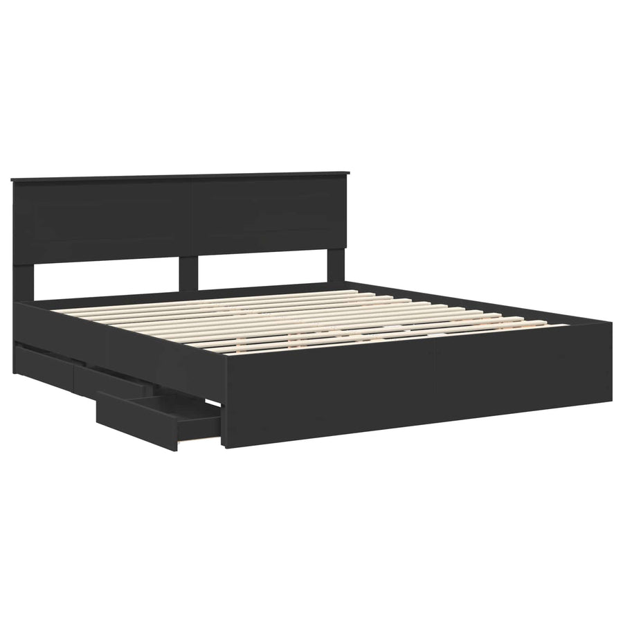 Bedframe met lade met opslag Zwart 180 x 200 cm Ingenieurshout
