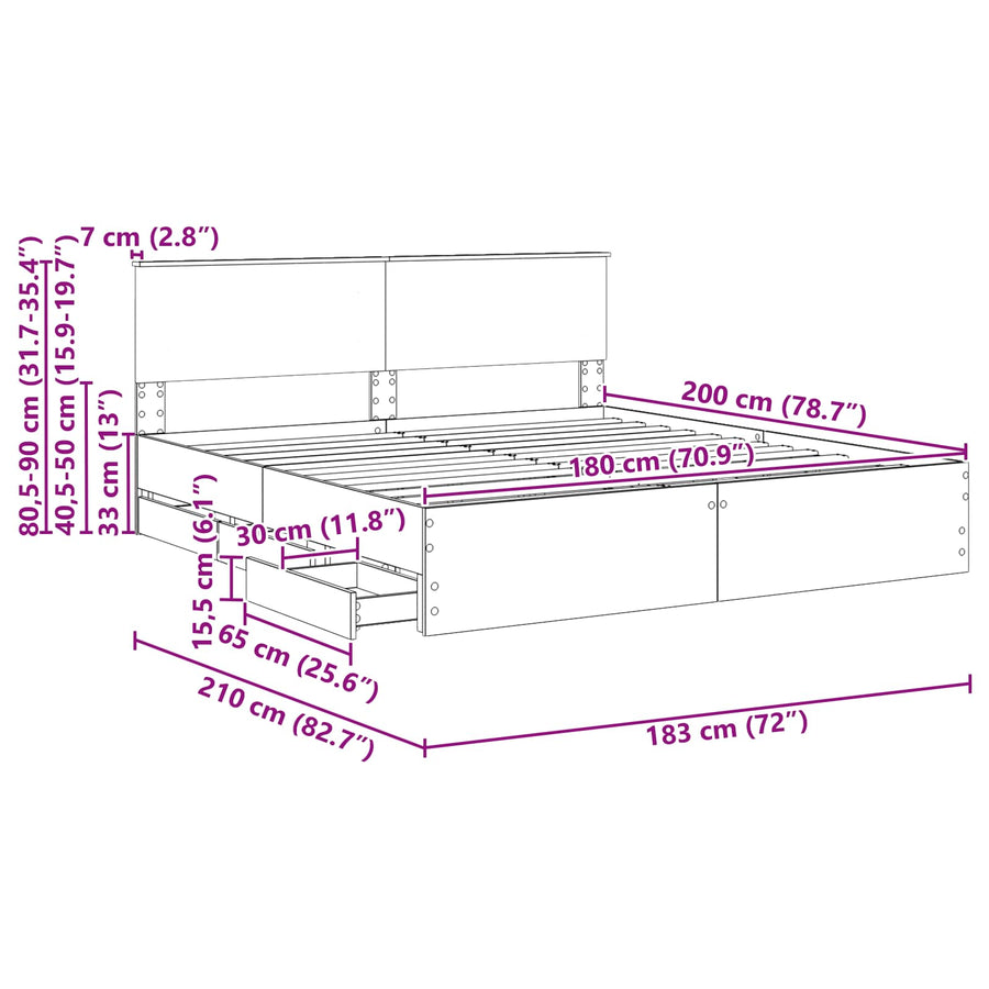 Bedframe met lade met opslag Zwart 180 x 200 cm Ingenieurshout