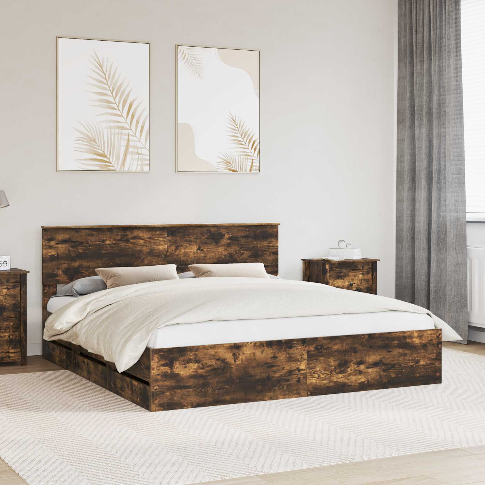 Bedframe met lade Gerookt eiken 180 x 200 cm Ingenieurshout