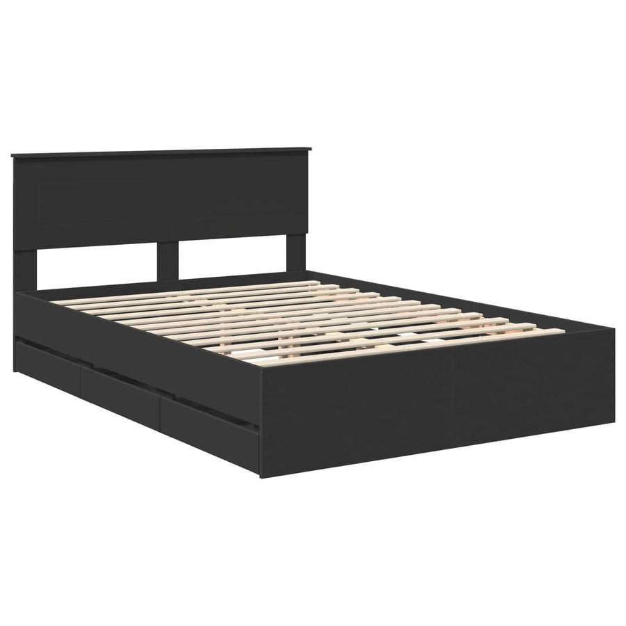 Bedframe met lade met opslag Zwart 160 x 200 cm Ingenieurshout