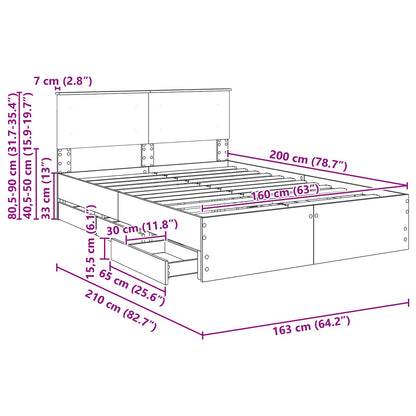 Bedframe met lade Sonoma Eiken 160 x 200 cm Ingenieurshout