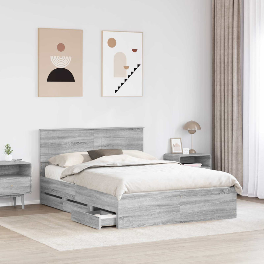 Bedframe met lade Grijs Sonoma 160 x 200 cm Ingenieurshout