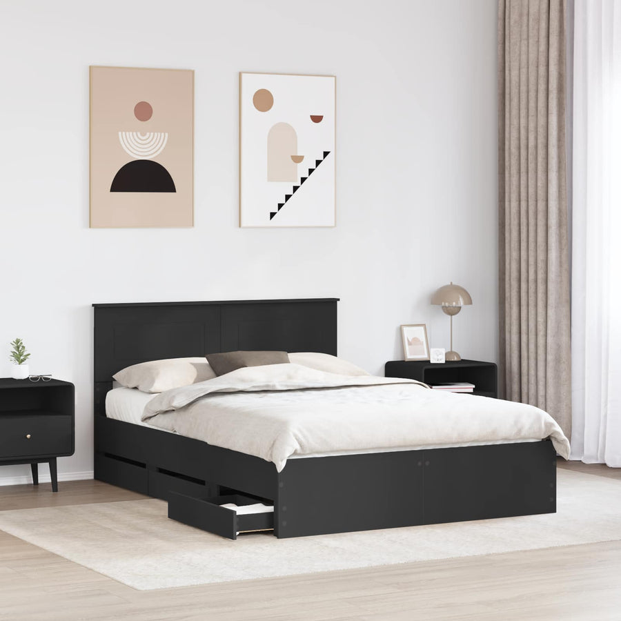 Bedframe met lade met opslag Zwart 150 x 200 cm Ingenieurshout