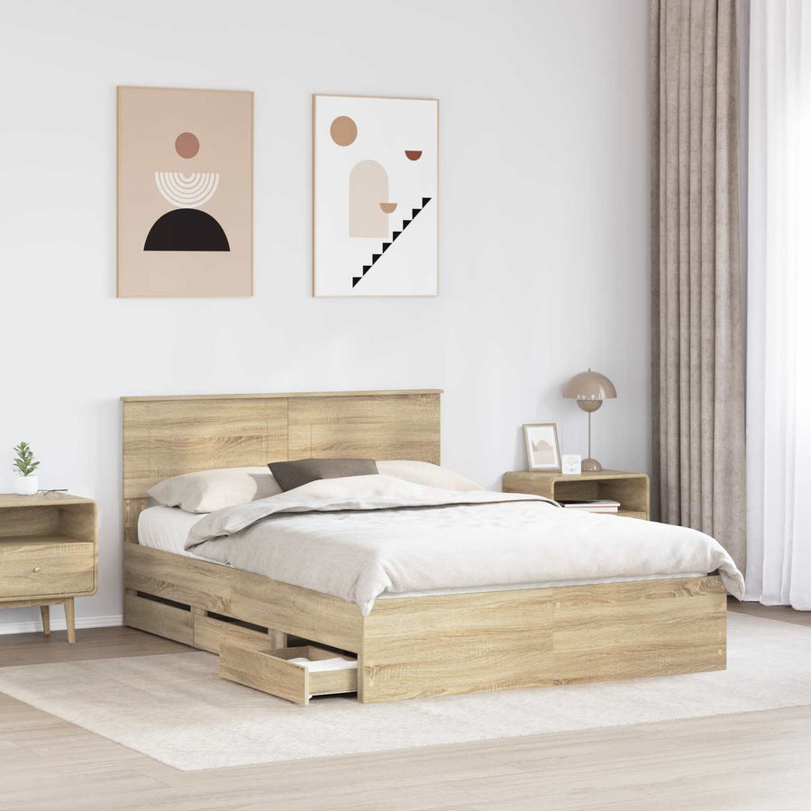 Bedframe met lade Sonoma Eiken 150 x 200 cm Ingenieurshout