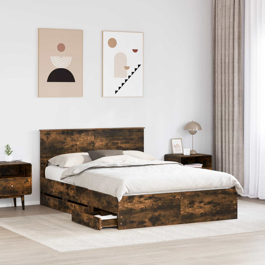 Bedframe met lade Gerookt eiken 150 x 200 cm Ingenieurshout