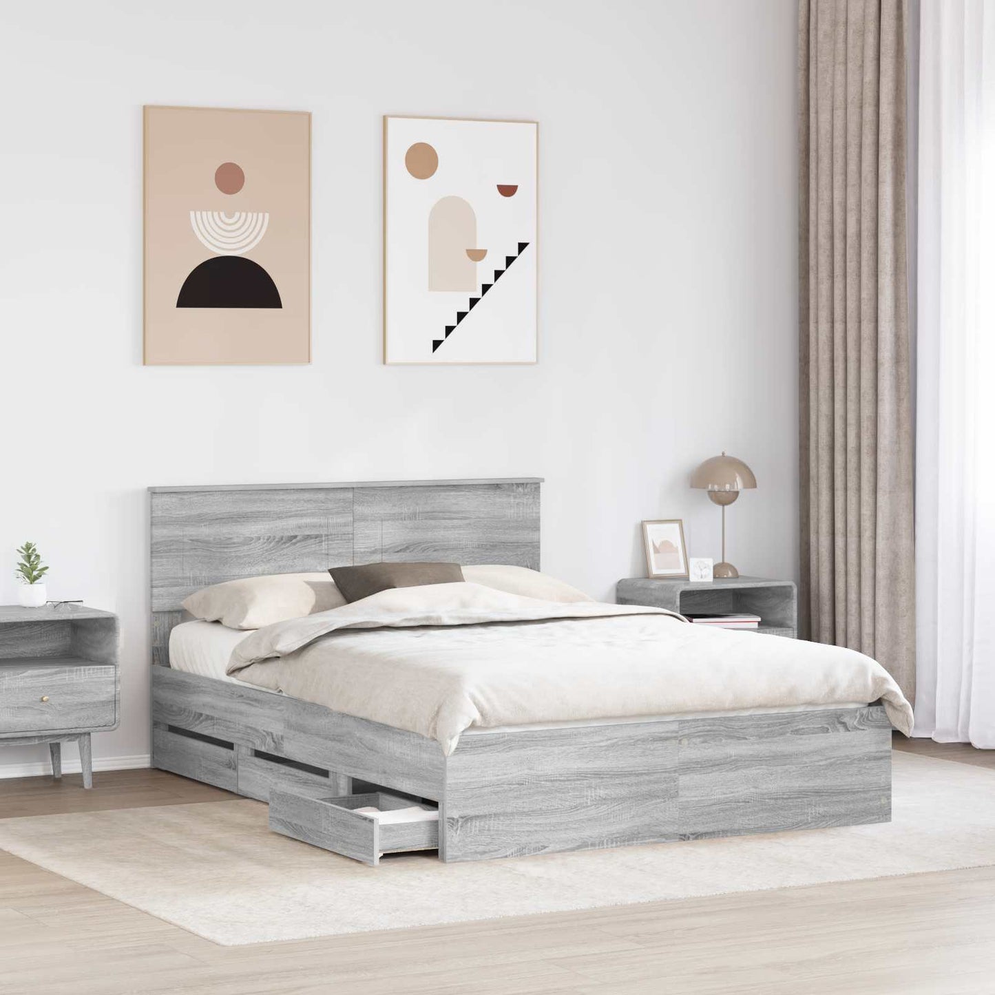 Bedframe met lade Grijs Sonoma 150 x 200 cm Ingenieurshout
