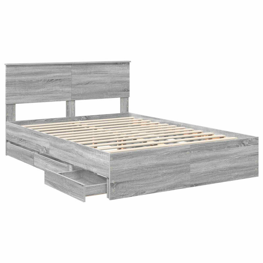Bedframe met lade Grijs Sonoma 150 x 200 cm Ingenieurshout