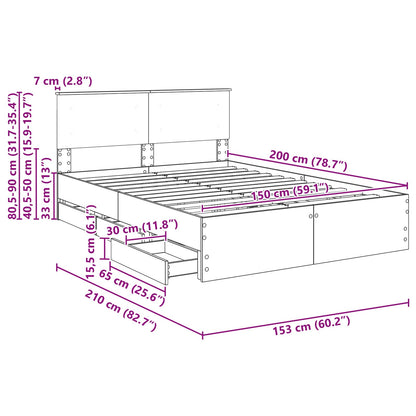 Bedframe met lade Grijs Sonoma 150 x 200 cm Ingenieurshout