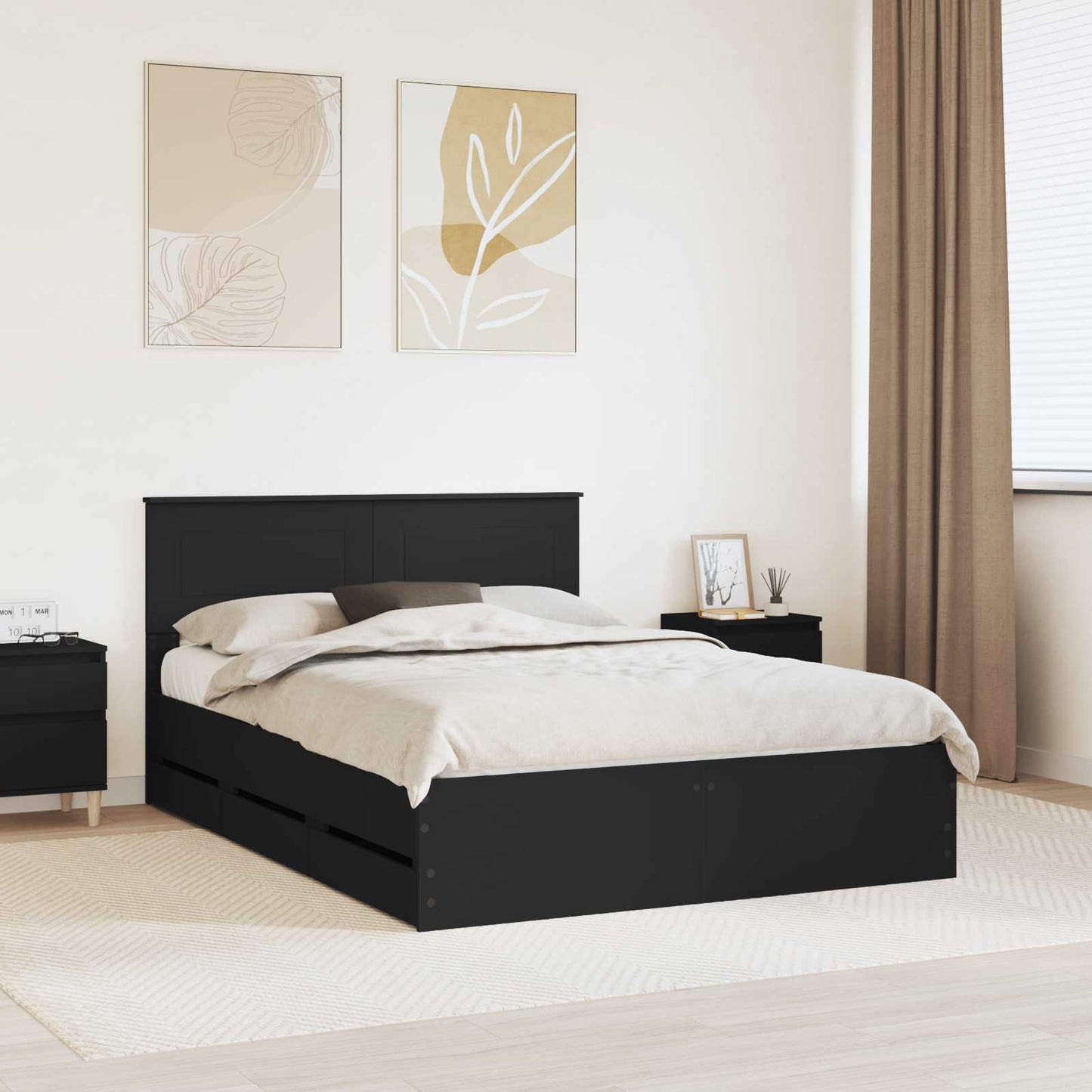 Bedframe met lade met opslag Zwart 140 x 190 cm Ingenieurshout