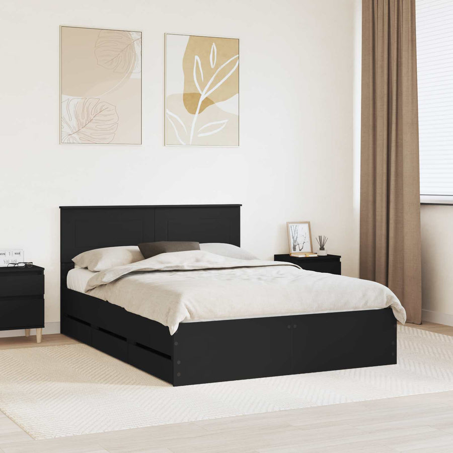 Bedframe met lade met opslag Zwart 140 x 190 cm Ingenieurshout