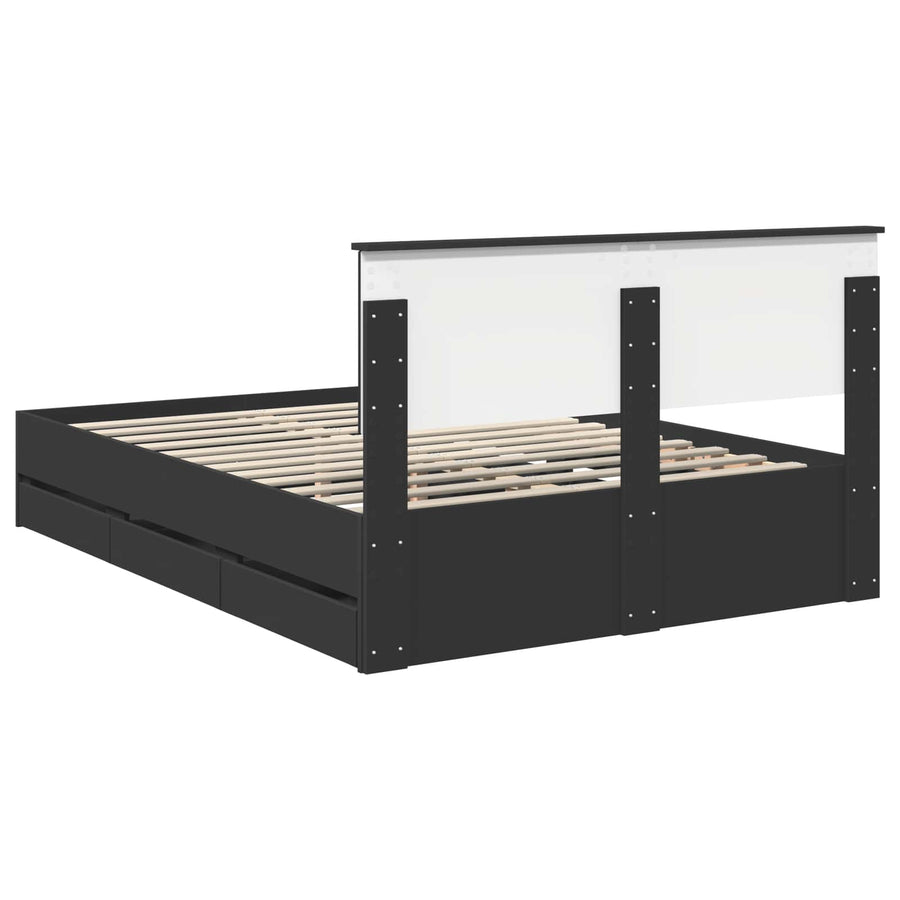 Bedframe met lade met opslag Zwart 140 x 190 cm Ingenieurshout