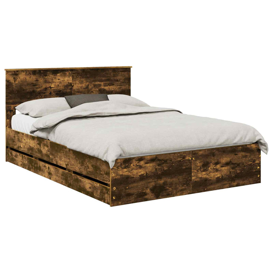 Bedframe met lade Gerookt eiken 140 x 190 cm Ingenieurshout