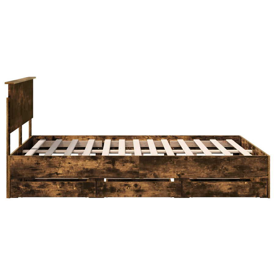 Bedframe met lade Gerookt eiken 140 x 190 cm Ingenieurshout