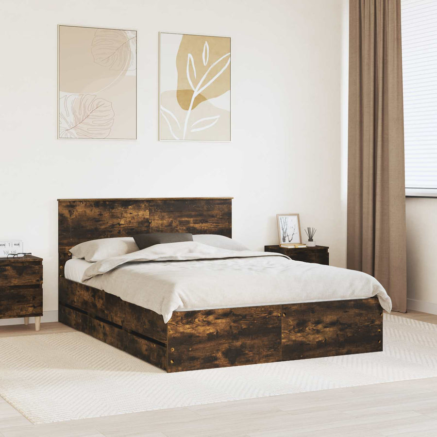 Bedframe met lade Gerookt eiken 140 x 200 cm Ingenieurshout