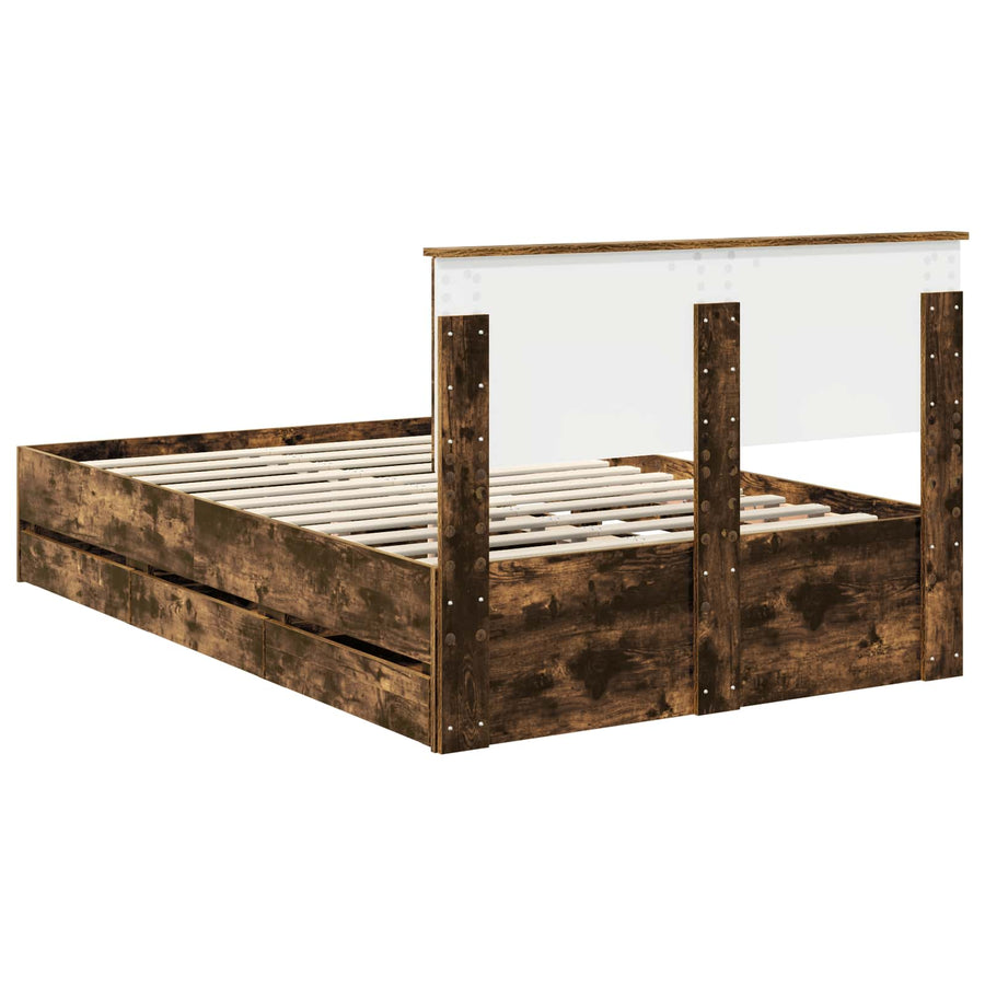 Bedframe met lade Gerookt eiken 135 x 190 cm Ingenieurshout