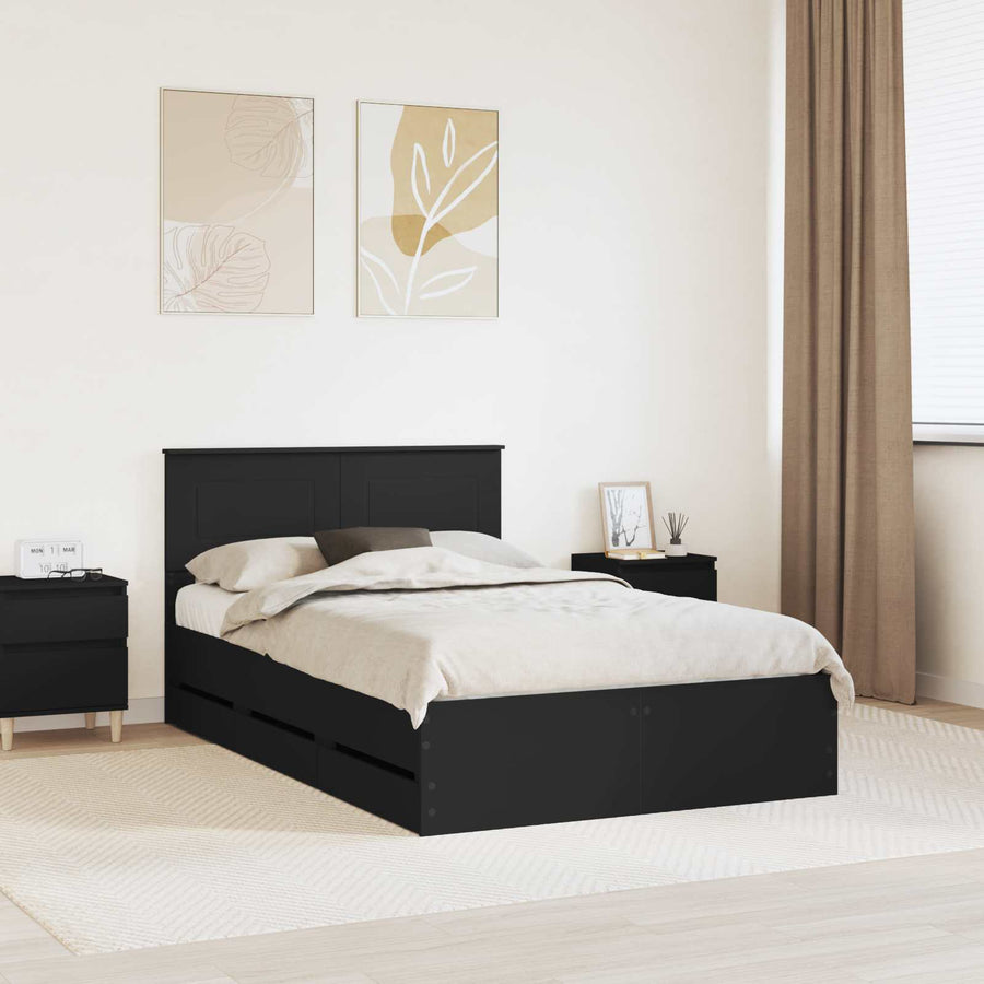Bedframe met lade met opslag Zwart 120 x 190 cm Ingenieurshout