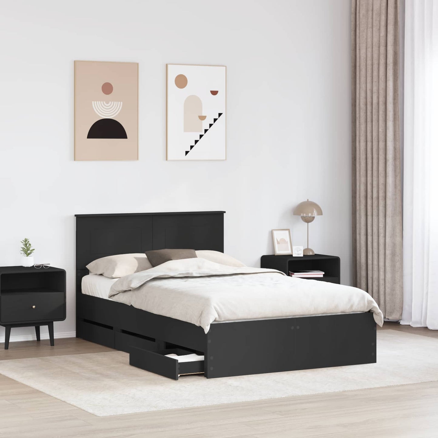 Bedframe met lade met opslag Zwart 120 x 190 cm Ingenieurshout