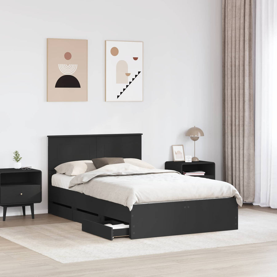 Bedframe met lade met opslag Zwart 120 x 190 cm Ingenieurshout