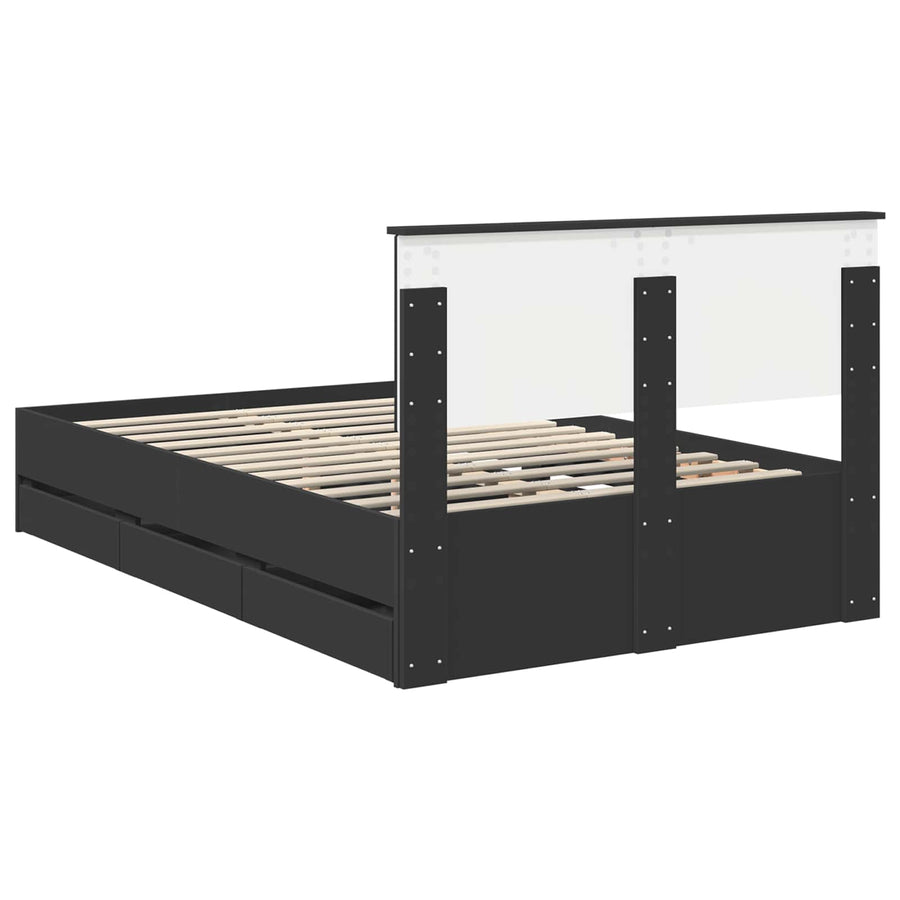 Bedframe met lade met opslag Zwart 120 x 190 cm Ingenieurshout