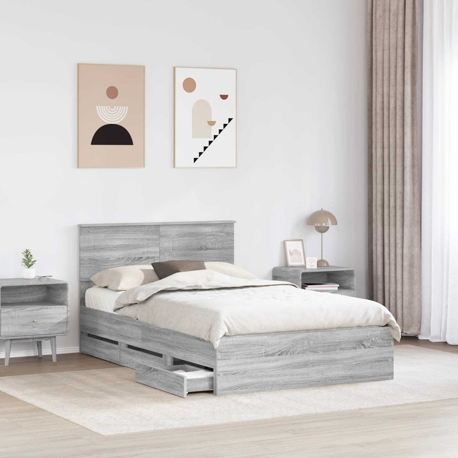 Bedframe met lade Grijs Sonoma 120 x 190 cm Ingenieurshout