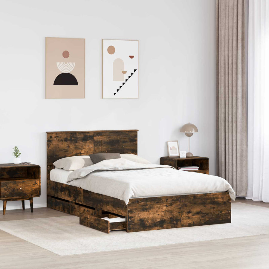 Bedframe met lade Gerookt eiken 120 x 200 cm Ingenieurshout