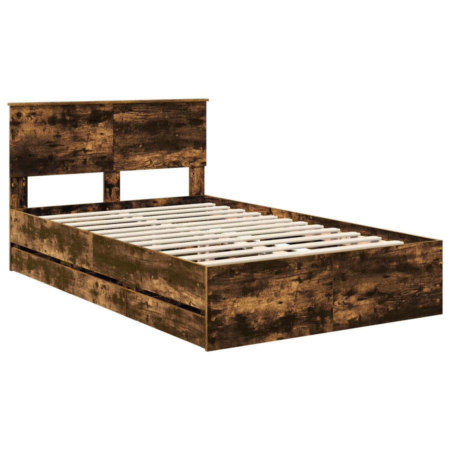 Bedframe met lade Gerookt eiken 120 x 200 cm Ingenieurshout