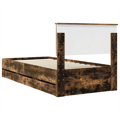 Bedframe met lade Gerookt eiken 100 x 200 cm Ingenieurshout