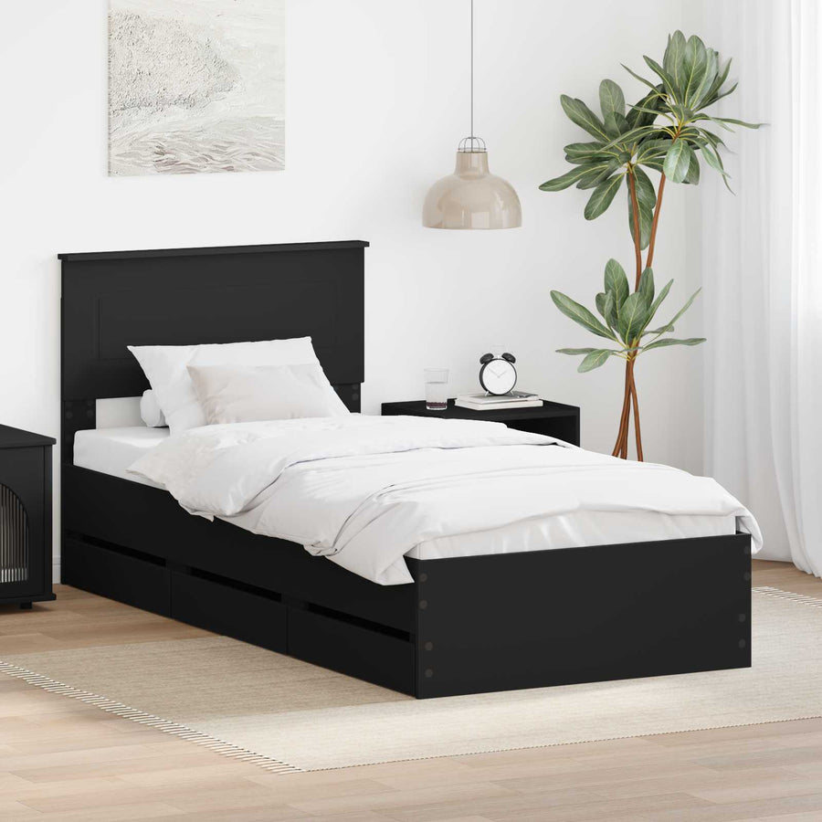 Bedframe met lade met opslag Zwart 90 x 190 cm Ingenieurshout
